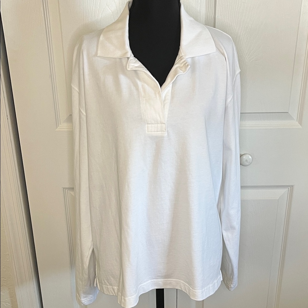 COS White Long Sleeve Polo Shirt Oversized Popover Size Medium